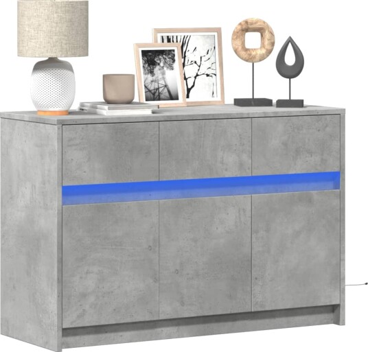 TV-benk med LED betonggrå 91x34x61 cm konstruert tre TV-benk med LED betonggrå 91x34x61 cm konstruert tre