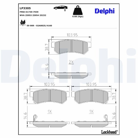 Bremseklosser DELPHI LP3305 Bremseklosser DELPHI LP3305