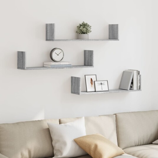  Vegghyller 3 stk grå sonoma 80x18x18 cm konstruert tre 8721158361608