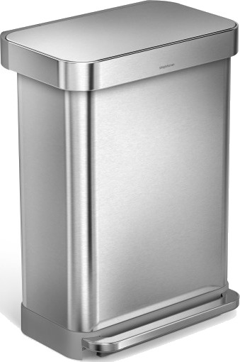 Rektangulær pedalbøtte med poselomme 55 l børstet stål brushed steel 55L Rektangulær pedalbøtte med poselomme 55 l børstet stål brushed steel 55L