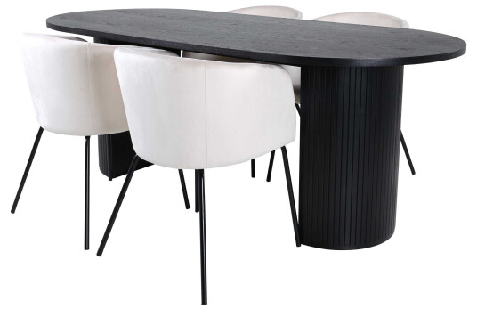 Venture Design Bianca & Berit spisegruppe Beige/svart 4 stoler & bord 200 x 90 cm