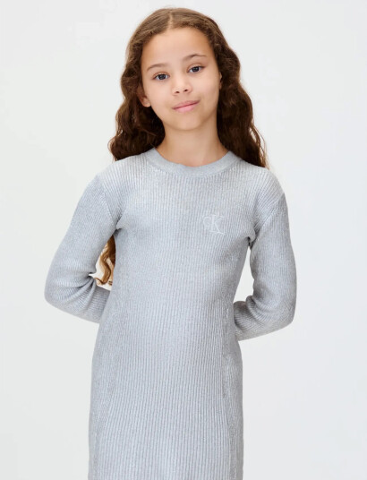 Calvin Klein Silver Coated Ls Sweater DresSilver 140