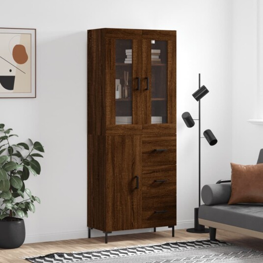 vidaXL Highboard brun eik 69,5x34x180 cm konstruert tre 8720845478940