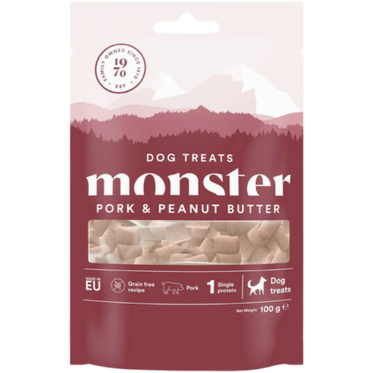 Monster Pet Food Hundegodbiter med Svin og Peanøttsmør 100 g