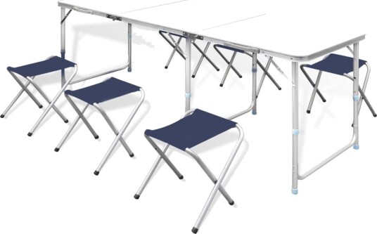 Campingbord med 6 Klappstoler Justerbar Høyde 180 x 60 cm