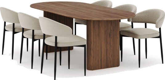 Noira Ovalt Spisebord 220 cm med 6 Sawako Stoler - Brun