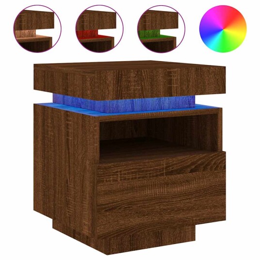 Nattbord med LED 2 stk brun eik 40x39x48,5 cm 8721012253810