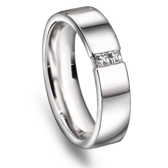 Giftering i 585 hvitt gull med diamanter 0,10 ct W/VS | 5 mm bredde