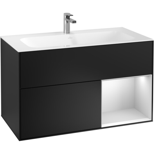 VILLEROY & BOCH FINION SERVANTSKAP 100 SVART MATT LAKK EMOTION-LYS, HØYRESTILT HVITMATT HYLLE VILLEROY & BOCH FINION SERVANTSKAP 100 SVART MATT LAKK EMOTION-LYS, HØYRESTILT HVITMATT HYLLE