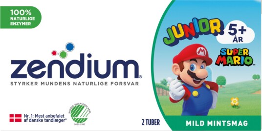 ZENDIUM Barnetannkrem 2 x 50 ml. Junior Super Mario 5 år/+