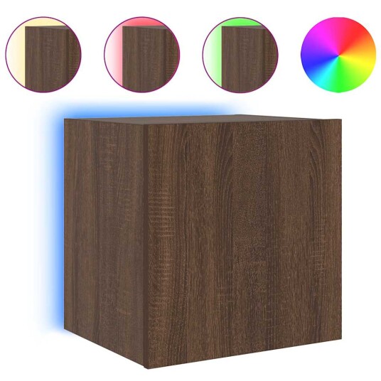  Vegghengt TV-benk med LED brun eik 40,5x35x40 cm 837258