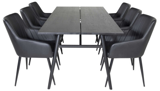 Venture Design Sleek & Comfort spisegruppe Svart/svart 6 st stoler & bord 195 x 95 cm