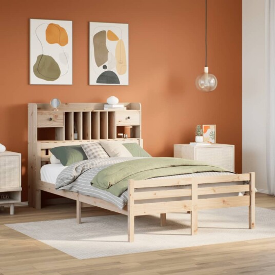  Seng med bokhylle uten madrass 135x190 cm heltre furu 8721158610409