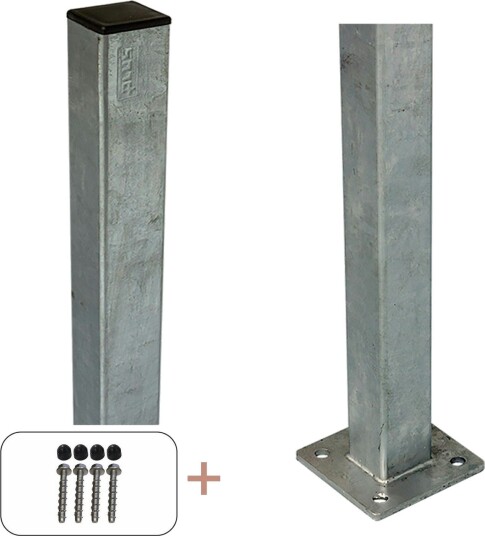 Stålstolpe PLUS med Fot og Stolpedeksel/Bolter 4,5 x 4,5 cm Lengde: 1320 mm