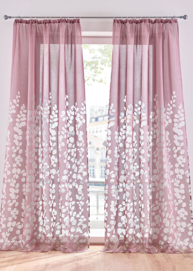 bonprix Utbrennegardin med bladtrykk (1-pack) 1 (H/B: 145/140 cm),3 (H/B: 225/140 cm),4 (H/B: 245/140 cm) rosa