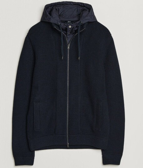 Herno Full Zip Knit Cardigan Navy