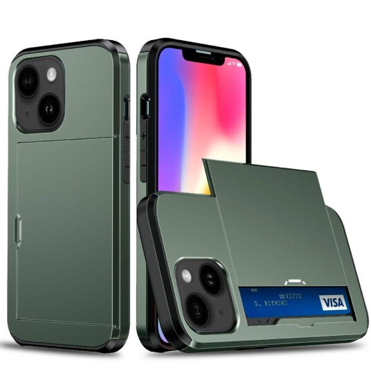 INCOVER iPhone 13 Drop Proof Deksel m. Lommebok - Mørkegrønn