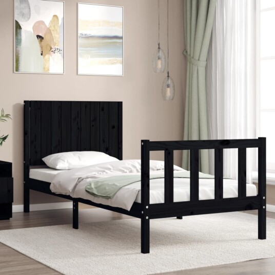 vidaXL Sengeramme med hodegavl svart 3FT single heltre