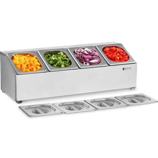 Royal Catering Gastronorm Pan Holder – Inkludert 4 GN1/6-beholdere med lokk 10011183 Royal Catering Gastronorm Pan Holder – Inkludert 4 GN1/6-beholdere med lokk 10011183