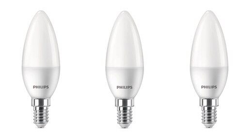 Philips LED-lyspære Kerte 4.9W/827 (40W) 3-pack E14