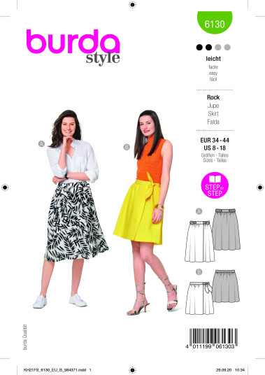 Burda 6130 - Skjørt EUR: 34-44, US: 8-18