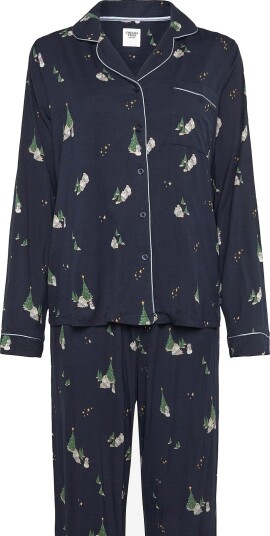 Chelsea Peers Tiny Christmas Houses Long Pyjama Set   NAVY   XS