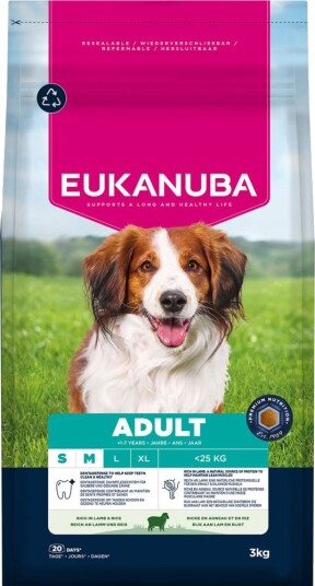 Eukanuba Premium Nutrition Adult Small & Medium Breed Lam & Ris Sparepakke 2 X 3 kg Eukanuba Premium Nutrition Adult Small & Medium Breed Lam & Ris Sparepakke 2 X 3 kg