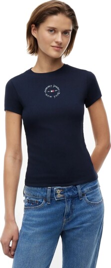 Tommy Jeans Tjw Slim Ess Logo2 Rib Tee Ext Navy XS