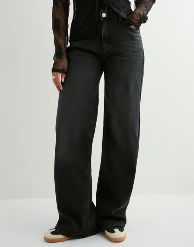 Pieces   Svart   Pcsilke Mw Wide Jeans Bl Noos Bc