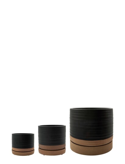 house doctor Planter W. Saucer, Astu, Black/Natural - Multi/patterned - 1X3