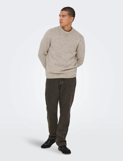 ONLY & SONS Onsbirky Reg Nap Crew Knit - Beige - XS