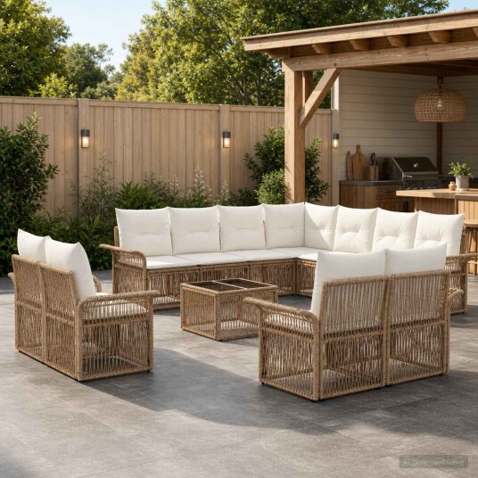 vidaXL Hagesofa Set 12 pcs Beige og kremhvitt polyrotting
