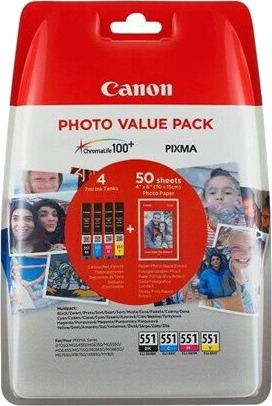 Canon CLI-551 C/M/Y/BK Paper Multipack - Blekkbeholder / papirsett Canon CLI-551 C/M/Y/BK Paper Multipack - Blekkbeholder / papirsett