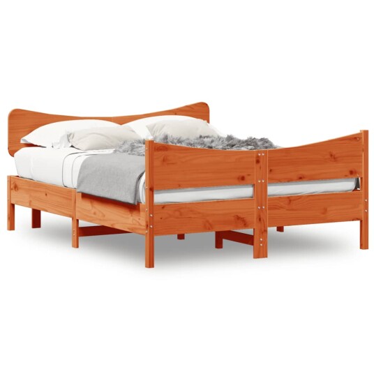 Sengeramme med hodegavl voksbrun 140x190 cm heltre furu 8721012454972