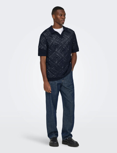 ONLY & SONS Onskolmar Life Reg 5 Ss Resort Knit Navy XXL