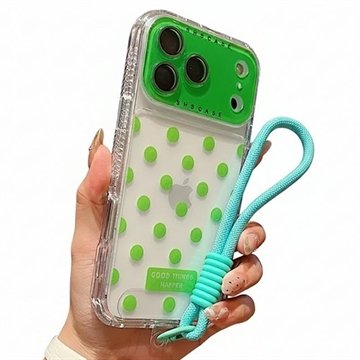 iPhone 17 Pro PC / TPU deksel med linsefilm og stropp   Polka Dot   Grønn