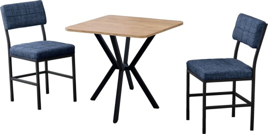 Stedum spisegruppe bord 70 cm + 2 stoler - Marineblå og Valnøtt