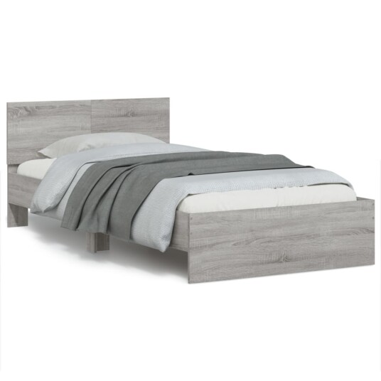  Sengeramme med hodegavl og LED-lys grå sonoma 100x200 cm 8721012241541