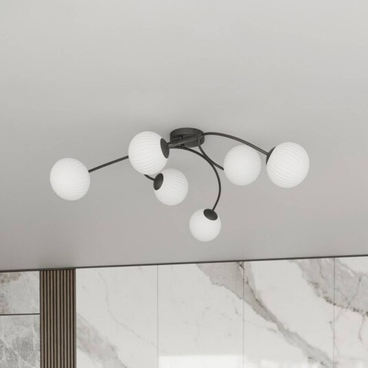 Emibig Lighting Taklampe Vibra opal/svart lengde 97 cm glass 6 lyskilder.