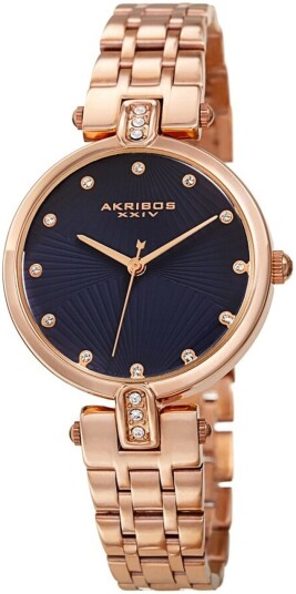 Akribos XXIV Dameklokke AK1085BU Crystal Blå/Rose gulltonet stål