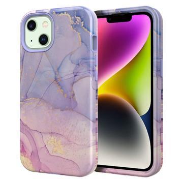 Stylish Gradient iPhone 14 Plus Hybrid-deksel Marmor Lilla