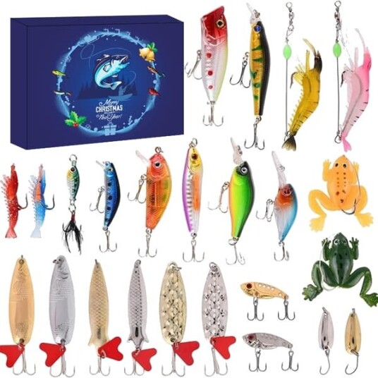 Fiske Adventskalender 2025   24 dager med julenedtelling med fiskesett for fiskere voksne menn tenåringsgutter