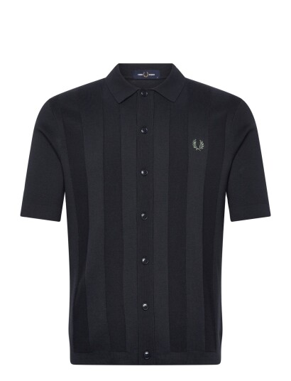 Fred Perry Tonal Vertical Stripe Shirt   Navy   M