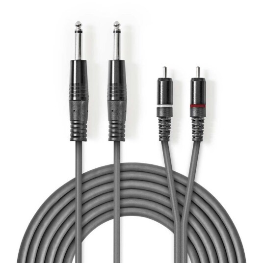 Nedis Stereo lydkabel | 2x 6.35 mm Han | 2x RCA Han | Nikkel belagt | 3.00 m | Rund | Mørk Grå | Pappetui
