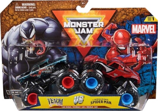 Monster Jam Venom vs The Amazing Spider Man Lekebiler 1:64 2 pakning Monster Jam Venom vs The Amazing Spider Man Lekebiler 1:64 2 pakning
