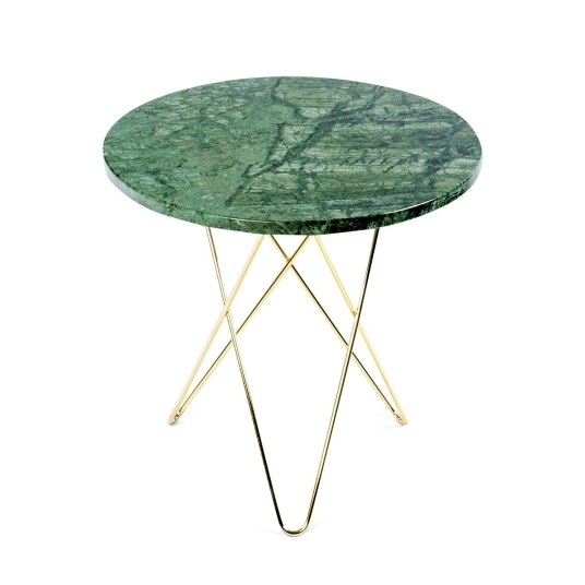 Ox Denmarq Tall Mini O Table Sidebord Ø50 cm Messing/Grønn Marmor