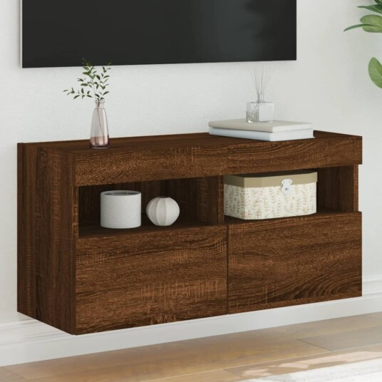 vidaXL Vegghengt TV-benk med LED brun eik 80x30x40 cm 8721012257931
