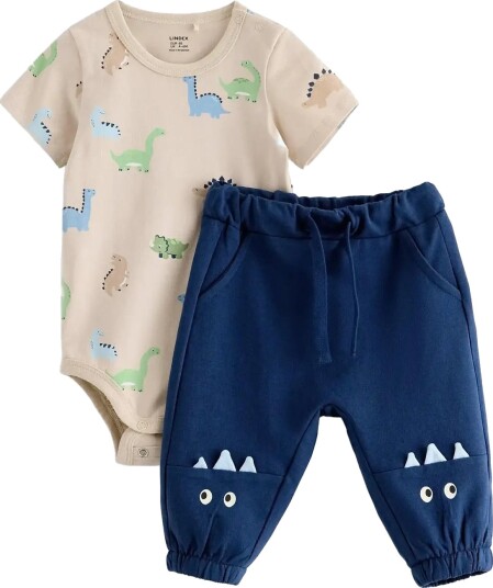 Lindex Set With Bodysuit And Joggers   Beige   74