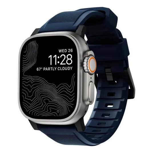 Nomad Apple Watch (42/44/SE/45/49mm) Rugged Band Rem - Atlantic Blue / Black Hardware