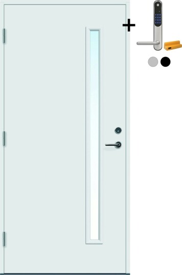 Ytterdør Bygg1 Leirvik med Yale Entrus BxH: 100x200 cm, Høyre, NCS S-0502-Y, Hvit, Yale Sølv